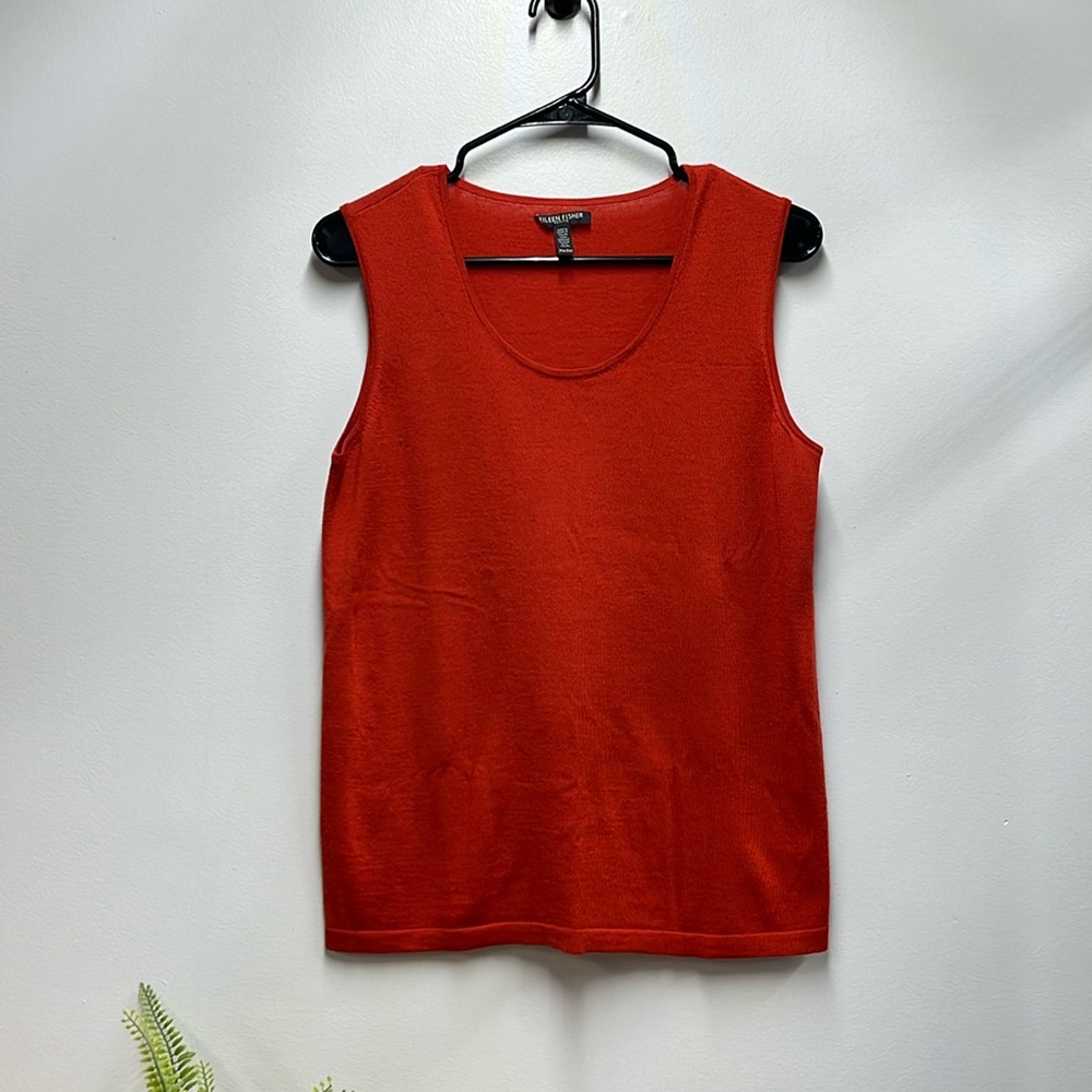 Eileen Fisher 100% Merino Wool Sleeveless Tank Sweater Rust Orange Sz MP Flawed